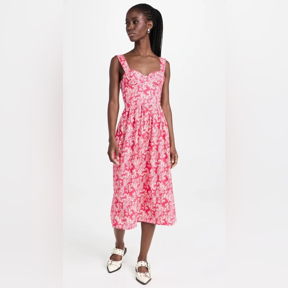 The Lulo Project Antoinette Poplin Midi Dress XS Pink Paisley Sweetheart NWT‎